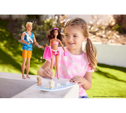 barbie hpt50 păpușă ken "fashionist" cu placă de surf