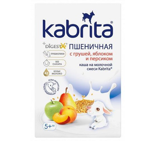 Питание и аксесcуары в Молдове kabrita Каша пшеничная на козьем молочке с грушей, яблоком и персиком (5 м+) 180 гр.