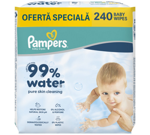  pampers Șervețelele umede 99% water (4х60) 240 buc.