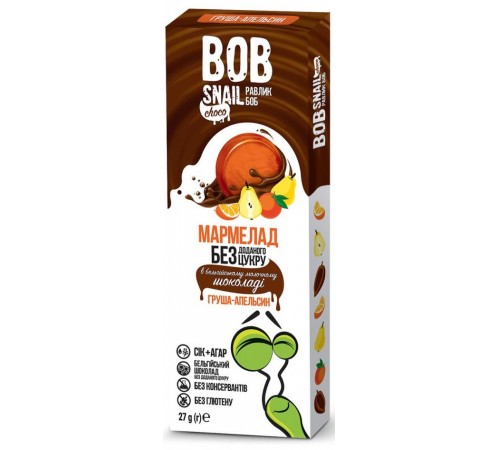 Детское питание в Молдове bob snail Натуральный мармелад "Груша-Апельсин" в бельгийском молочном шоколаде (27 гр.)
