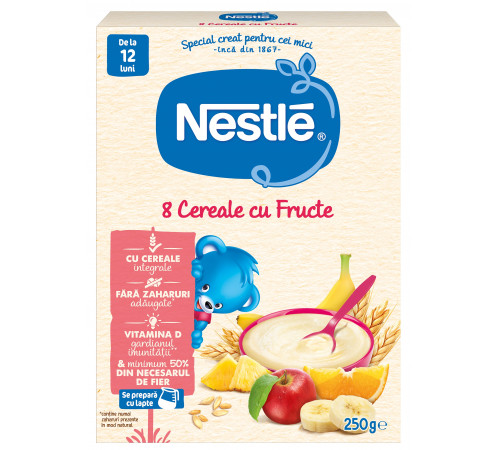 nestle terci 8 cereale si fructe fara lapte 250 gr. (12 m+)