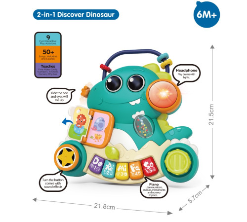 hola toys he8976 Музыкальная игрушка 2 в 1 "Динозавр"