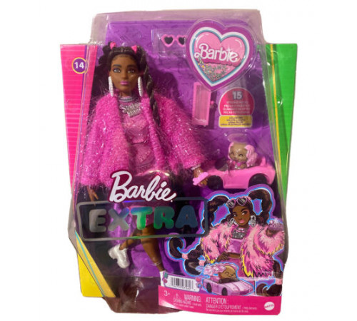barbie hhn06 păpușă "extra" în haine roz cu un animal de companie