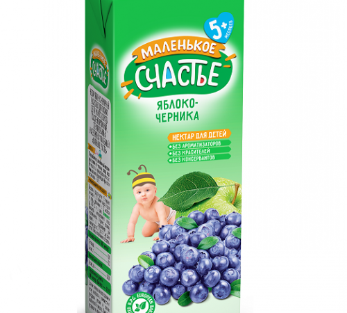 Детское питание в Молдове "Маленькое счастье" Сок яблоко-черника 200 мл. (5 м+)