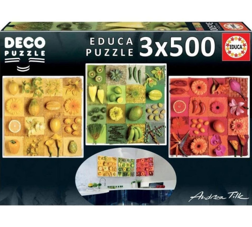  educa 18454 puzzle 3in1 "exotic fruits and flowers andrea tilk" (3х500 el.)