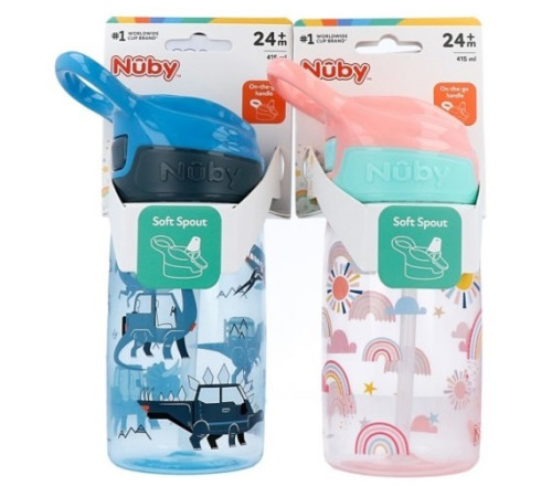 nuby nv04028 cana "flip-it soft spout cup" 415 ml. (24 luni+) in sort.
