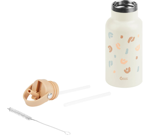 babymoov a005010 sticlă de apă termică din oțel inoxidabil "little explorer ivory" (12 luni+) 350 ml. 