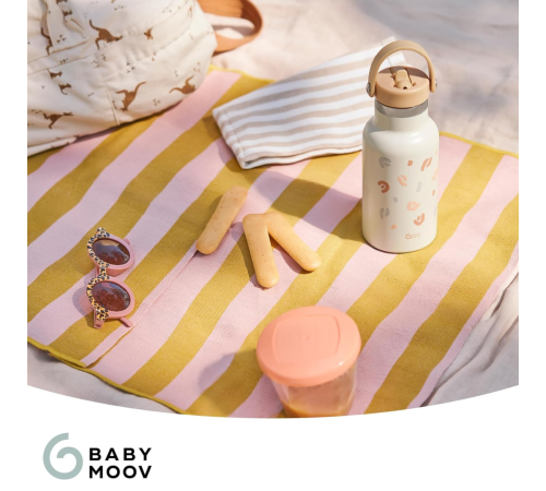 babymoov a005010 sticlă de apă termică din oțel inoxidabil "little explorer ivory" (12 luni+) 350 ml. 