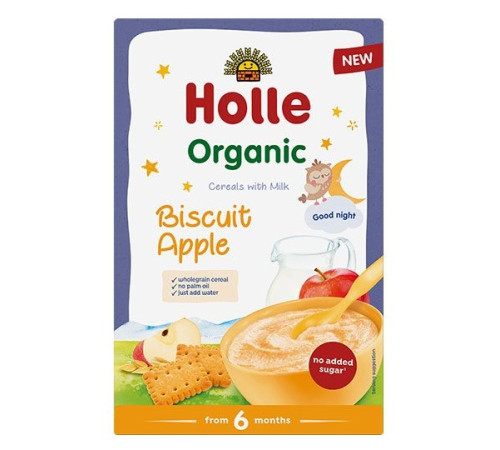 holle organic Каша молочная пшеничная с яблоком и печеньем (6 м+) 250 гр.
