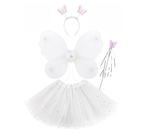 funny fashion zja359685 set aripi de fluture cu fustita, cerc si bagheta (alb/violet/roz)
