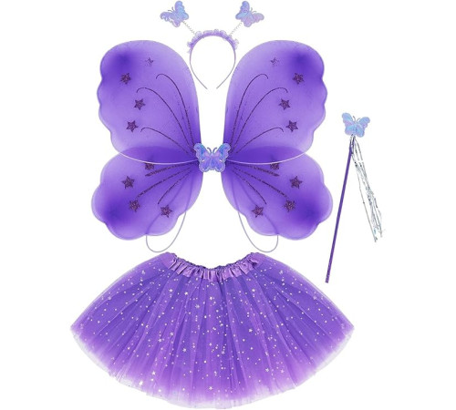 funny fashion zja359685 set aripi de fluture cu fustita, cerc si bagheta (alb/violet/roz)