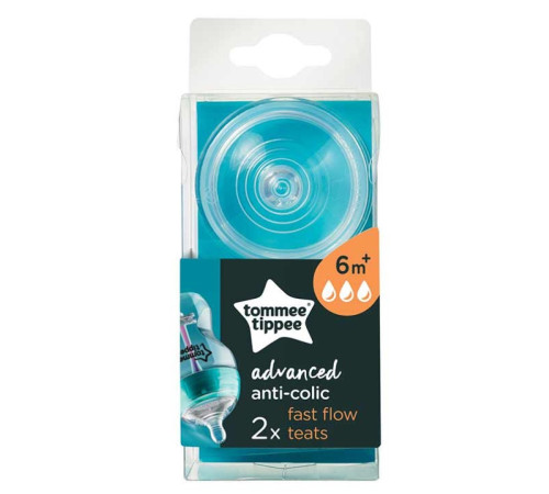 tommee tippee tt0189 tetina de silicon "advanced anti-colic" (6 luni+) 2 buc. 