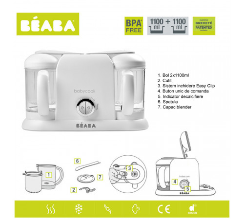 beaba 3933 robot de gătit cu abur şi blender 4in1 "robot babycook plus" gri