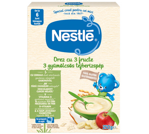 Детское питание в Молдове nestle Рисовая каша с 3 фруктами молочная 250 гр. (6 м+)