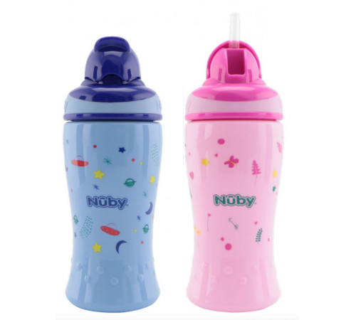 nuby nv04009 Поильник с трубочкой "neon flip it" 360 мл. (12 м+)