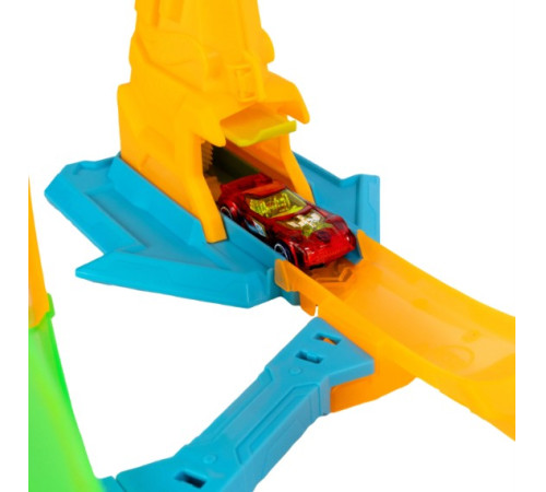 hot wheels jmg49 circuit de curse cu mașinuță "neon speeders double loop dash"
