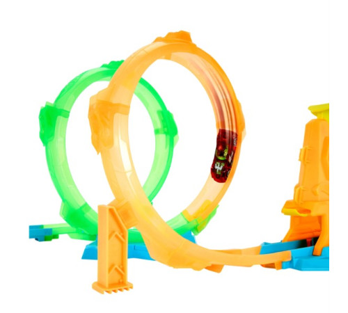 hot wheels jmg49 circuit de curse cu mașinuță "neon speeders double loop dash"
