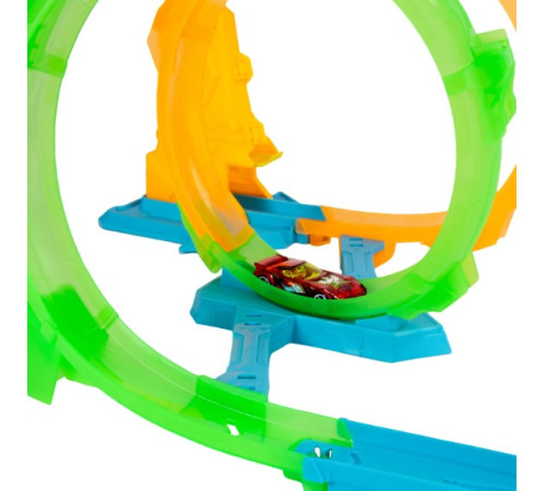 hot wheels jmg49 circuit de curse cu mașinuță "neon speeders double loop dash"