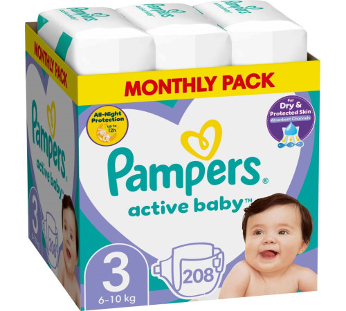 Pampers Active Baby 3 (6-10 kg.) 208 buc.  pampers active baby 3 (6-10 kg.) 208 buc.