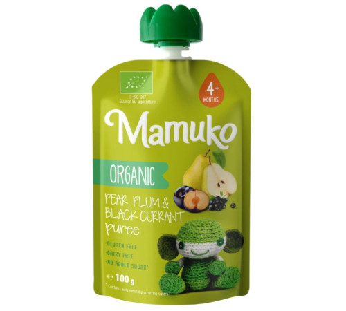  mamuko piure organic de pere, coacaze negre si prune (4 luni+) 100 g.