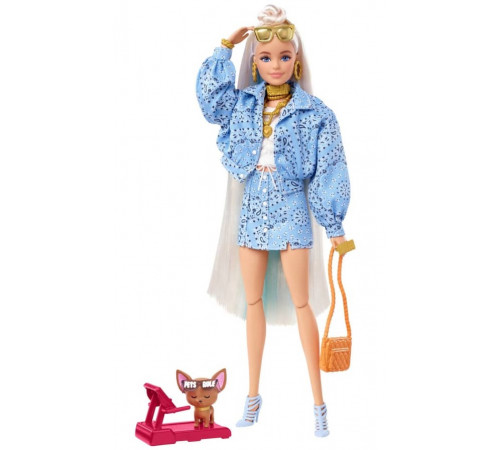  barbie hhn08 Кукла "extra" в голубом костюме с питомцем