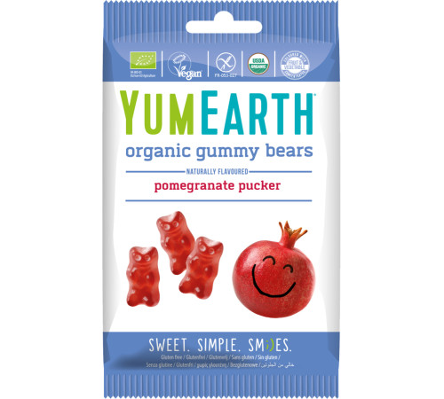  yumearth jeleuri gummy bears organic cu gust de rodie (50 g)