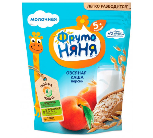 Детское питание в Молдове ФрутоНяня Каша молочная овсяная с персиками 200 гр. (5 м+)