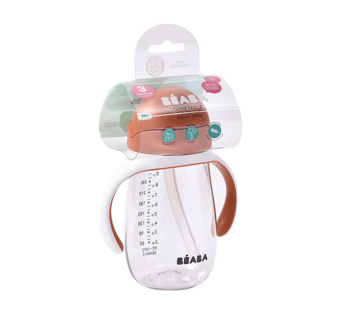 beaba cana anti-varsare cu pai 300 ml. (8 m.+) "terracotta" b913586