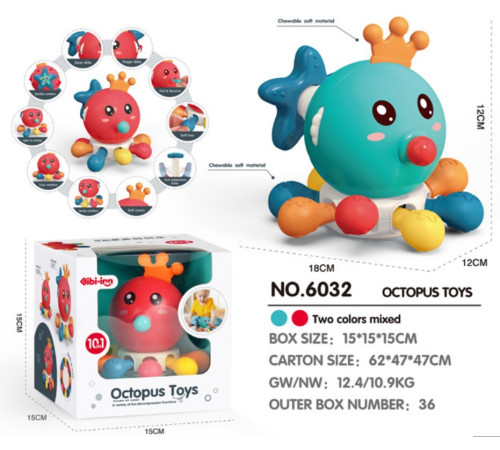 bibiin toys 6032 Погремушка "Осьминог" (в асс.)