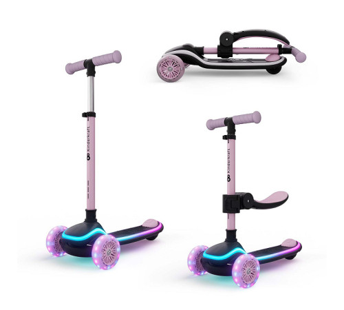 kinderkraft trotinetă 2 &icirc;n 1 raket up cu lumini led (roz)