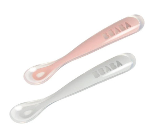  beaba b913469 set 2 lingurițe din silicon (2 buc.) roz