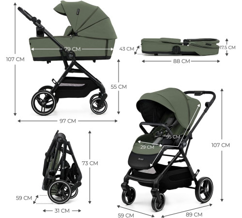 kinderkraft Коляска 2-в-1 yoxi зелёный