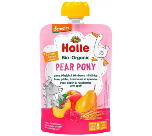  holle bio organic piure "pear pony" pere-piersici-zmeură-speltă (8 luni +) 100 gr.