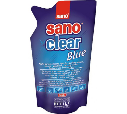 Produse chimice de uz casnic in Moldova sano clear blue solutie pentru curatat geamuri (rezerv) 750 ml. 117275