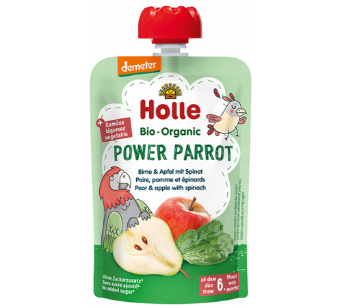Детское питание в Молдове holle bio organic Пюре "power parrot" Груша-яблоко-шпинат (6 м +) 100 гр.