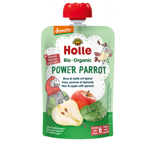 holle bio organic piure "power parrot" pere-mere-spanac (6 m +) 100 gr.