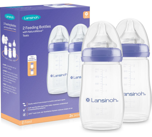  lansinoh 81665 set de biberoane anticolici din plastic cu tetină naturalwave (3 luni+) 2 х 240 ml.