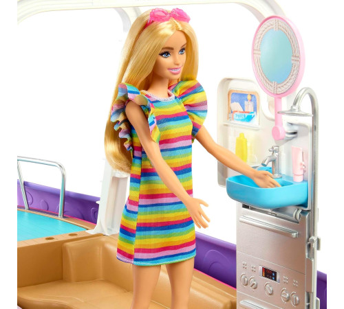 barbie hjv37 set de joacă "barbie dream boat" cu piscină, tobogan și 20 de accesorii