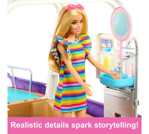 barbie hjv37 set de joacă "barbie dream boat" cu piscină, tobogan și 20 de accesorii