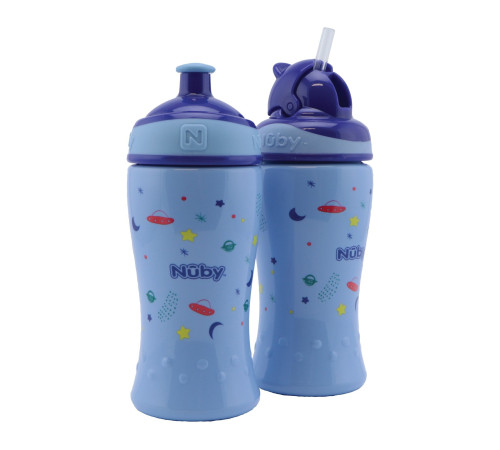 nuby nv04017blue set căni 2 buc."free flow pop-up sipper" 360 ml. (18 luni+)