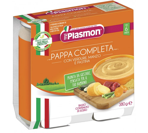  plasmon piure "vită, legume, pasta" 2 x190 gr. (6 luni+)