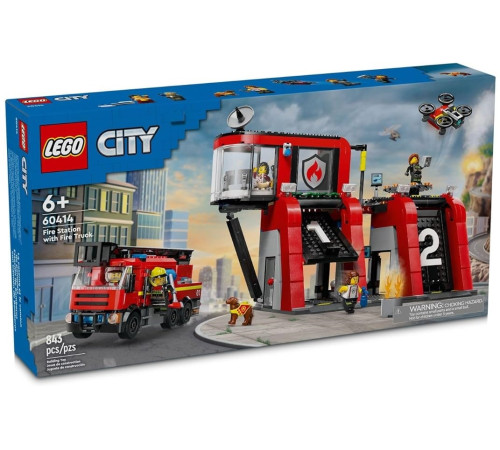  lego city 60414 constructor "statie si camion de pompieri" (843 el.)
