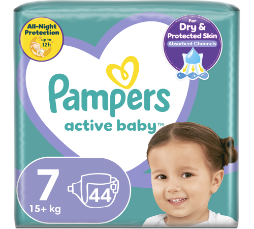 pampers active baby  7 ( 15 kg +) 44 buc.