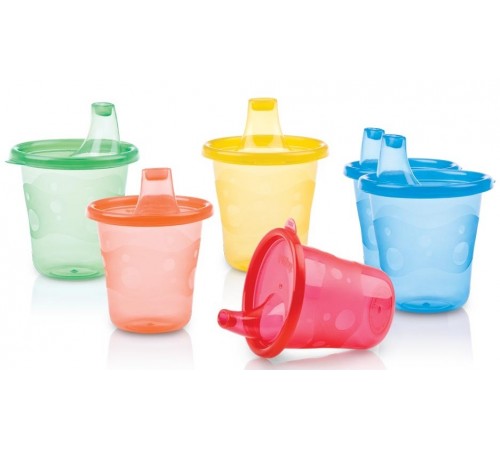 nuby id91121 set de cupe cu buză (9 m +) 6x210 ml.