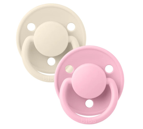  bibs Пустышка круглая силиконовая de lux ivory & baby pink (0-36 м.) 2 шт.