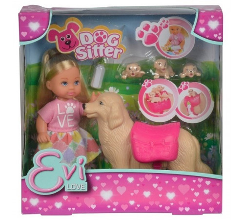 simba 5733072 set de joc "păpuşă evi - caine de companie"