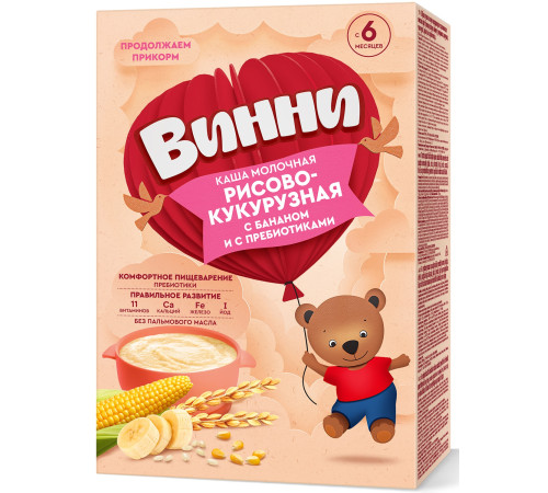 Винни terci cu lapte din porumb si orez cu banane si prebiotice (6m+) 200 gr.