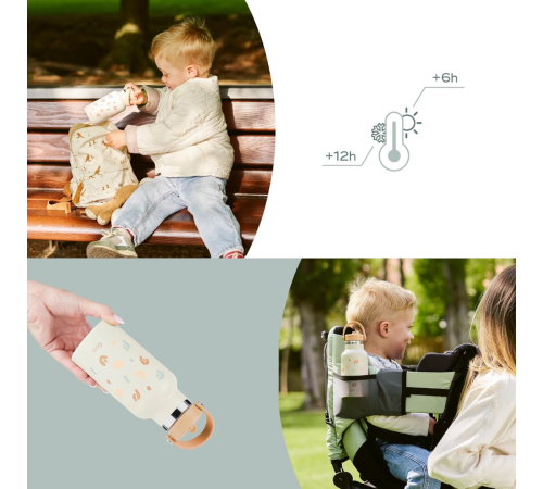 babymoov a005010 sticlă de apă termică din oțel inoxidabil "little explorer ivory" (12 luni+) 350 ml. 