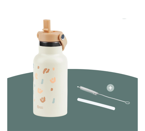 babymoov a005010 sticlă de apă termică din oțel inoxidabil "little explorer ivory" (12 luni+) 350 ml. 