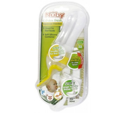 nuby id5459green biberon de silicon cu 2 linguri "garden fresh"  (6m+)